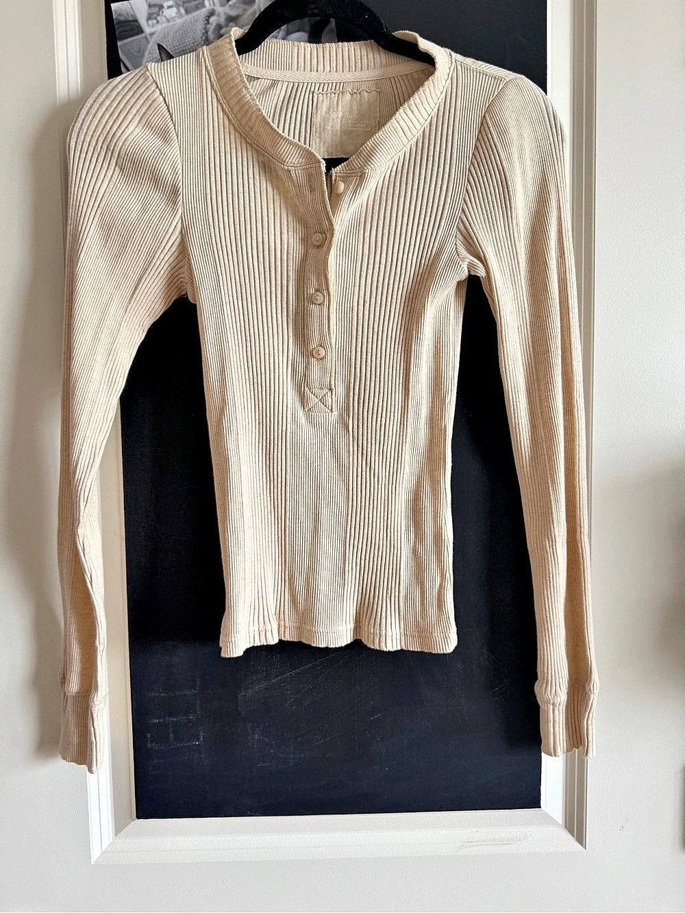 Aerie Ribbed Henley Long Sleeve Beige X-Small